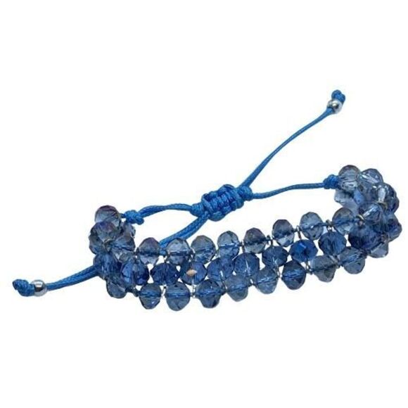 Fun Blue Glass Beaded Adjustable Nylon Cord Sparkly Bracelet - Picture 1 of 4